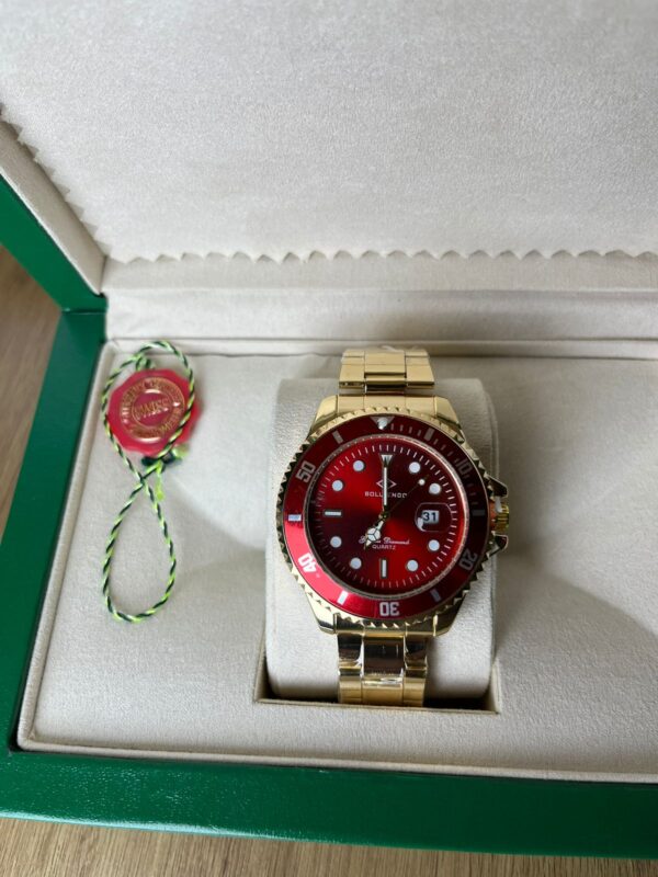 Relógio Dourado Com Vermelho Modelo Rlex Bollfendo - Imagem 5