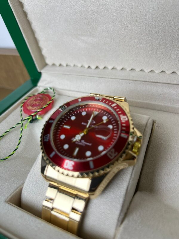 Relógio Dourado Com Vermelho Modelo Rlex Bollfendo - Imagem 7