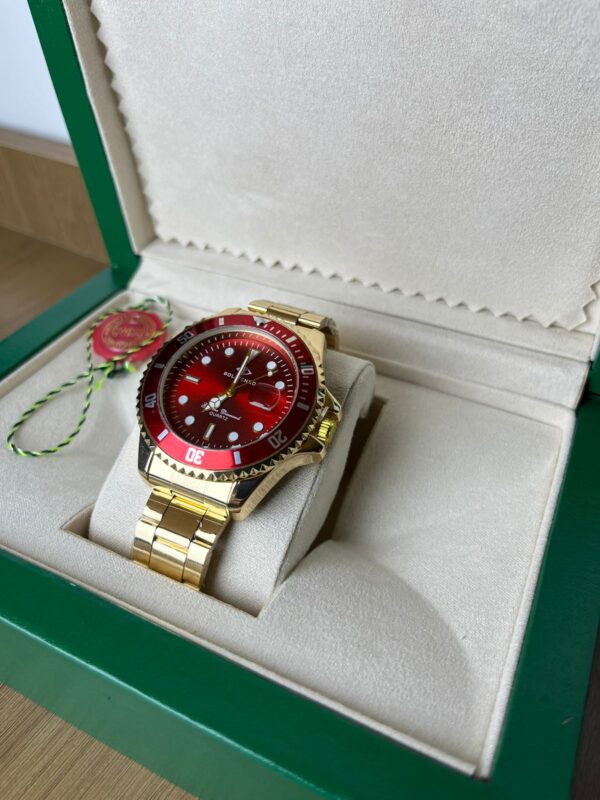 Relógio Dourado Com Vermelho Modelo Rlex Bollfendo - Imagem 6