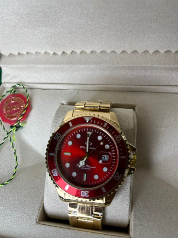 Relógio Dourado Com Vermelho Modelo Rlex Bollfendo - Imagem 3