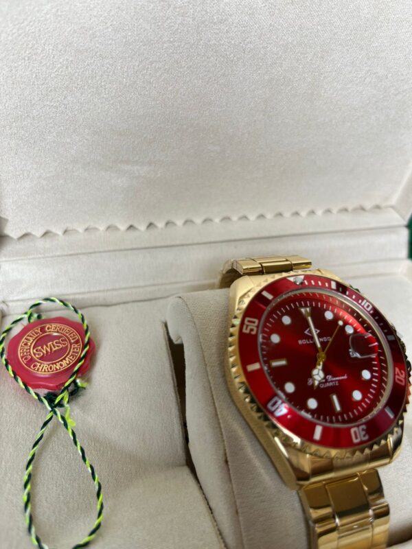 Relógio Dourado Com Vermelho Modelo Rlex Bollfendo - Imagem 4