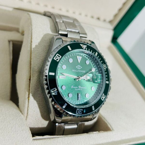 Relógio Prata Com Verde Original Modelo Rlex Bollfendo - Imagem 3