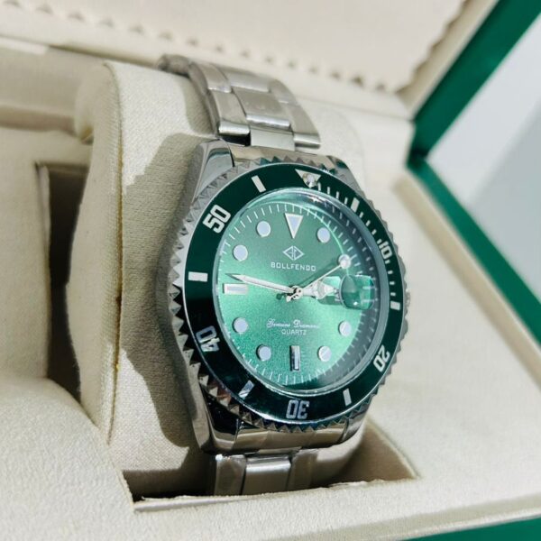 Relógio Prata Com Verde Original Modelo Rlex Bollfendo - Imagem 4