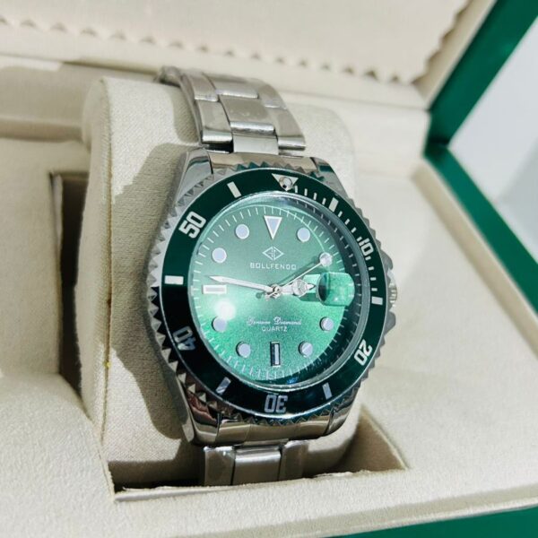Relógio Prata Com Verde Original Modelo Rlex Bollfendo - Imagem 2