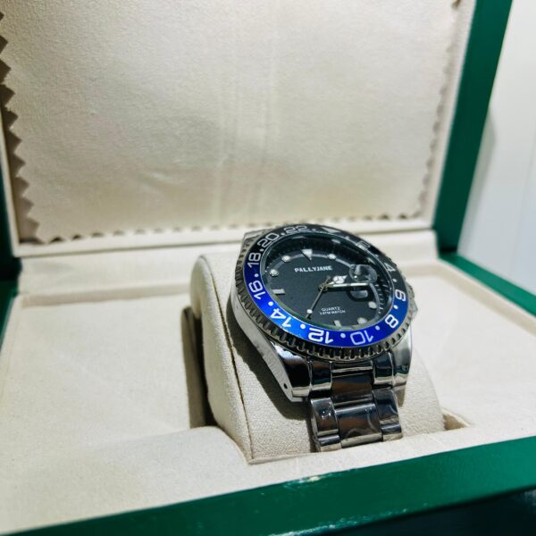 Relógio Masculino Original Prata Com Preto/Azul (Fundo Preto) Rlex Pallyjane - Imagem 3