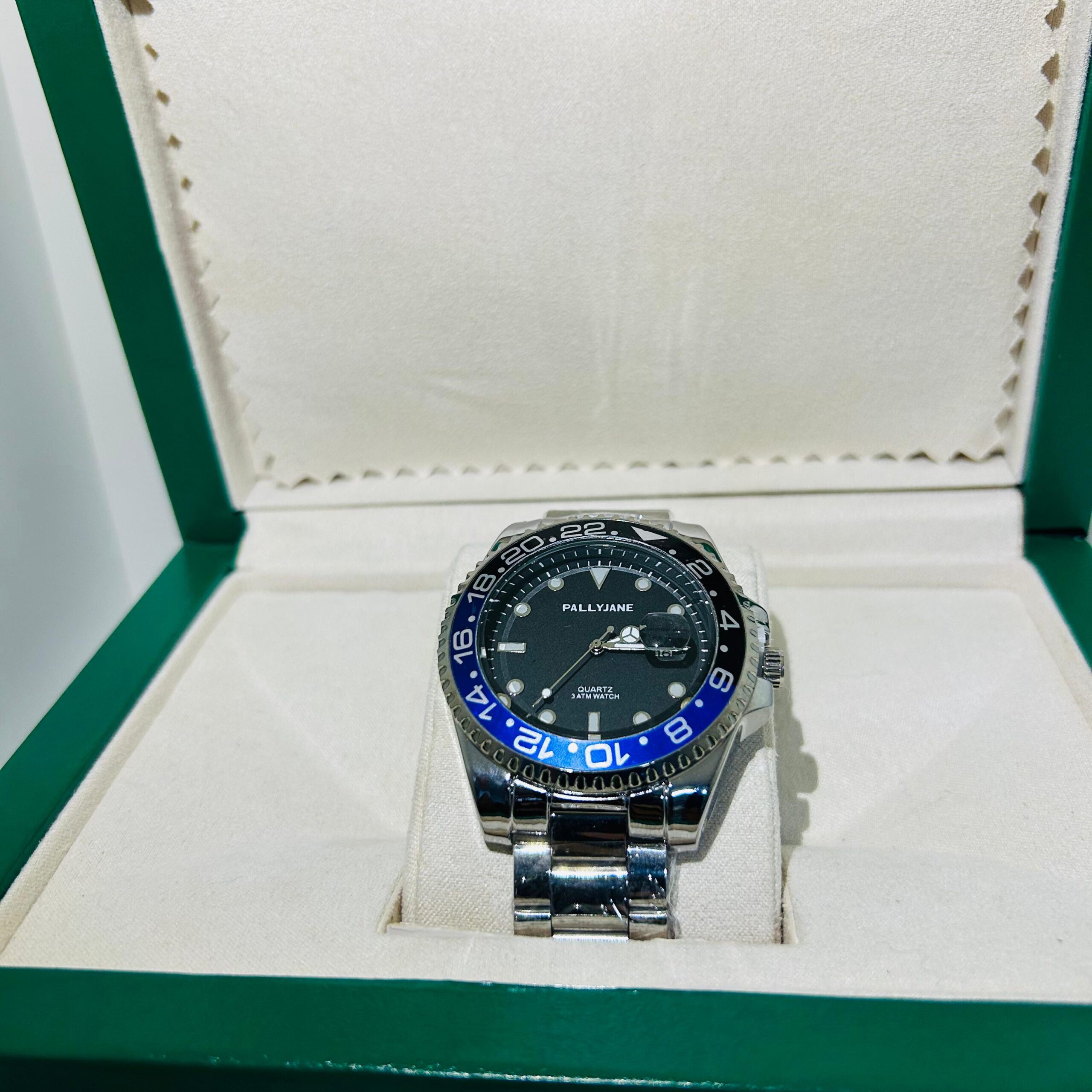 Relógio Masculino Original Prata Com Preto/Azul (Fundo Preto) Rlex Pallyjane
