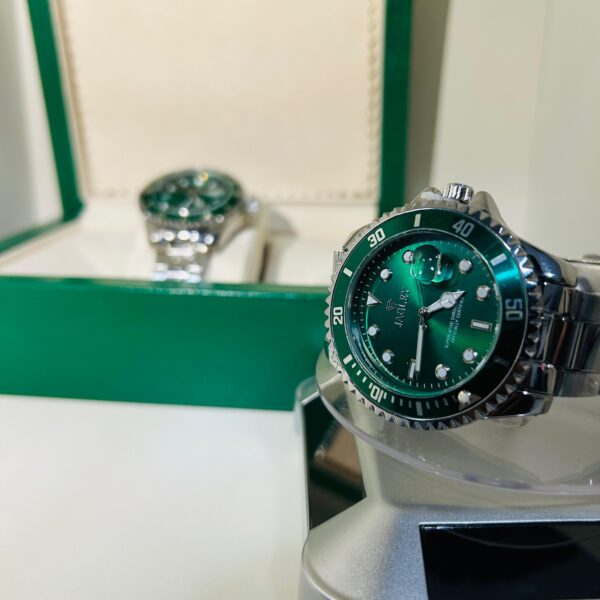 Relógio Masculino Original Prata Com Verde Modelo Rlex Jagley - Imagem 2