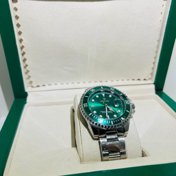 Relógio Masculino Original Prata Com Verde Modelo Rlex Jagley - Imagem 3