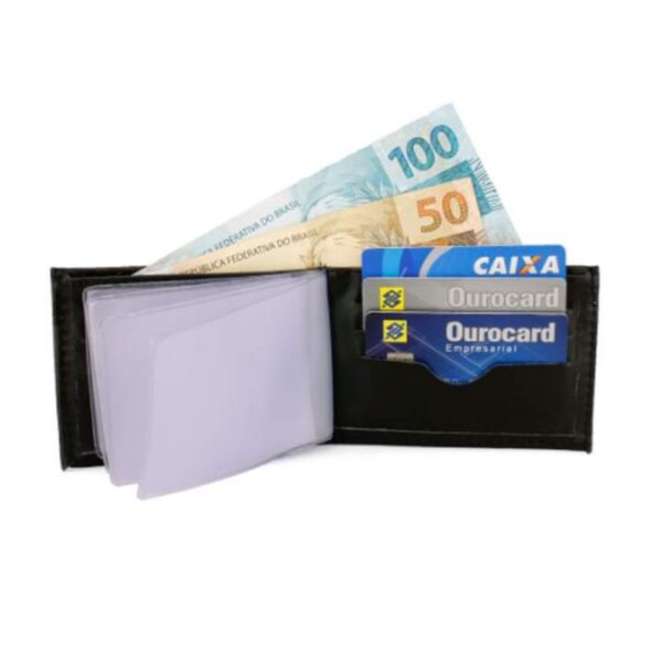 Carteira Masculina Couro Sintetico Cor Preta Porta Identidade e Cartão - Imagem 5