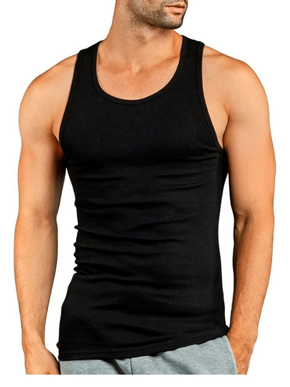 Regata Masculina Preta Modelo Americano Canelada Algodão Premium