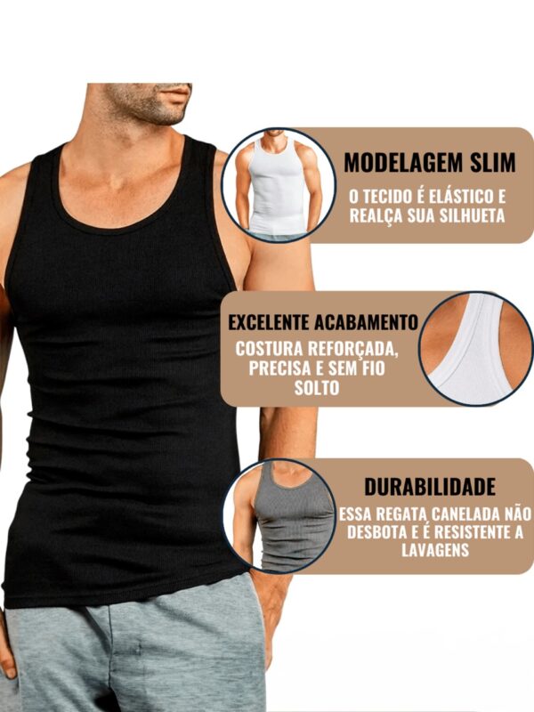 Regata Masculina Preta Modelo Americano Canelada Algodão Premium - Imagem 2