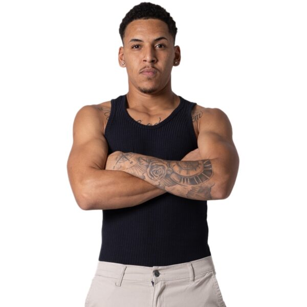 Regata Masculina Preta Modelo Americano Canelada Algodão Premium - Imagem 3