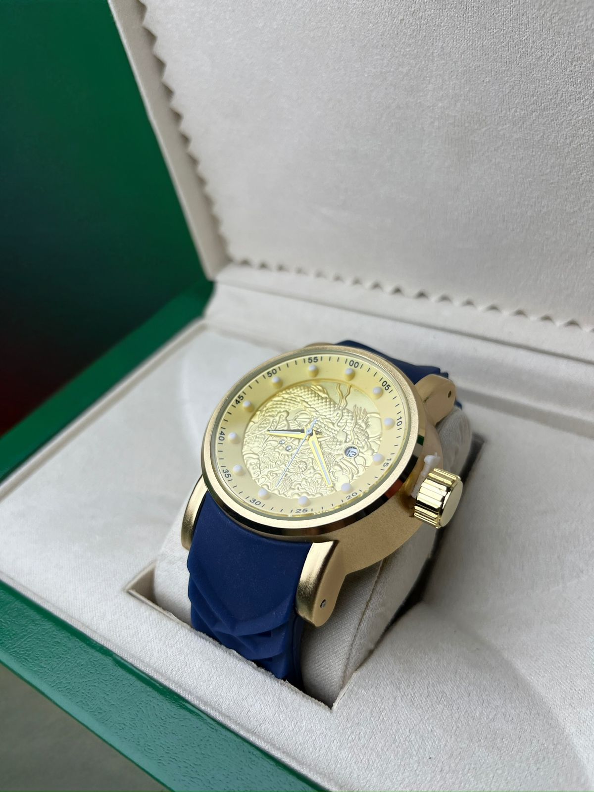 Relogio Dragão Premium Azul C/ Dourado