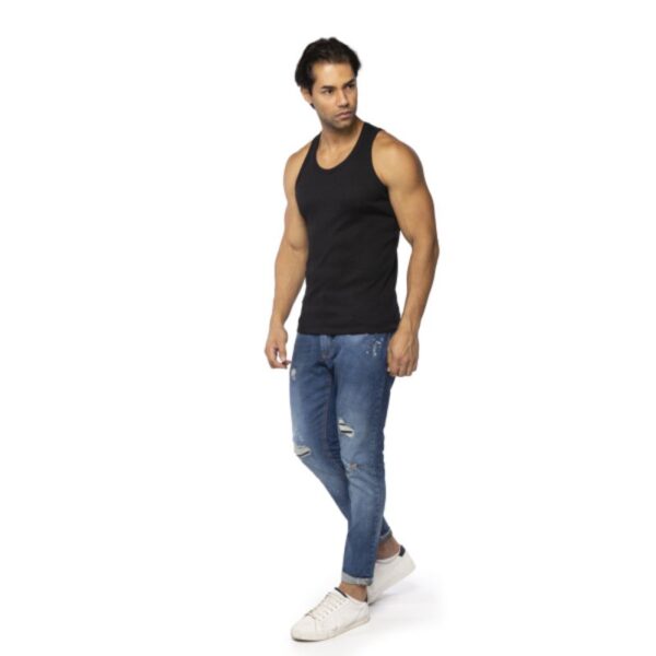 Regata Masculina Preta Modelo Americano Canelada Algodão Premium - Imagem 7