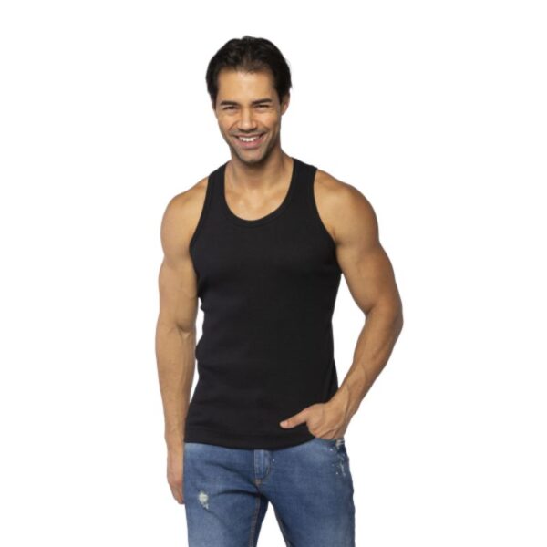 Regata Masculina Preta Modelo Americano Canelada Algodão Premium - Imagem 6