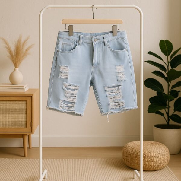 Bermuda Jeans Rasgada Clara Estilo Premium Moda Verão - Imagem 3