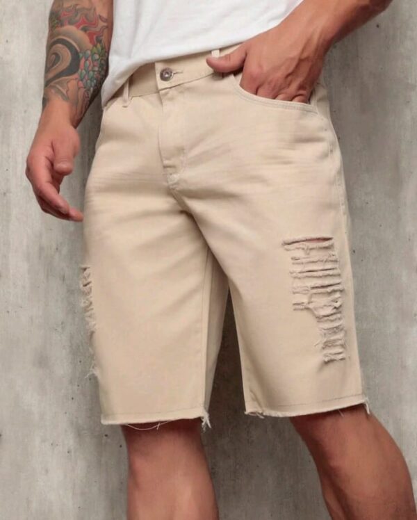Bermuda Jeans Rasgada Bege Estilo Premium Moda Verão - Imagem 3