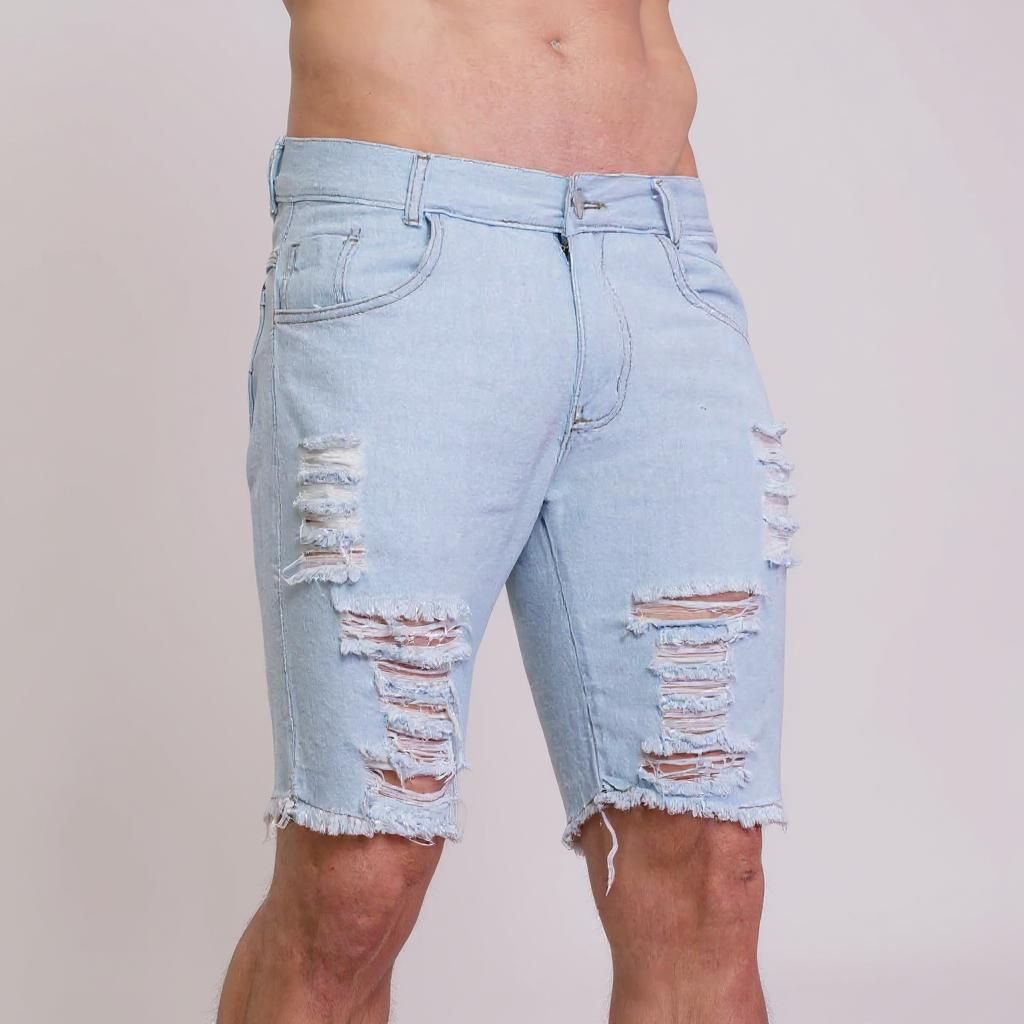 Bermuda Jeans Rasgada Clara Estilo Premium Moda Verão