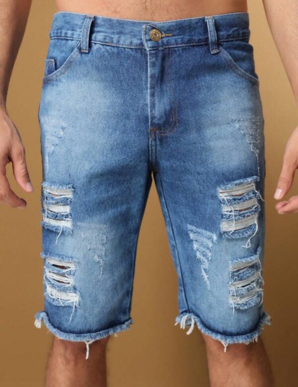 Bermuda Jeans Rasgada Escura Estilo Premium Moda Verão - Imagem 2