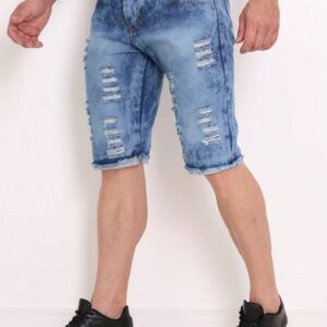 Bermuda Jeans Rasgada Escura Estilo Premium Moda Verão