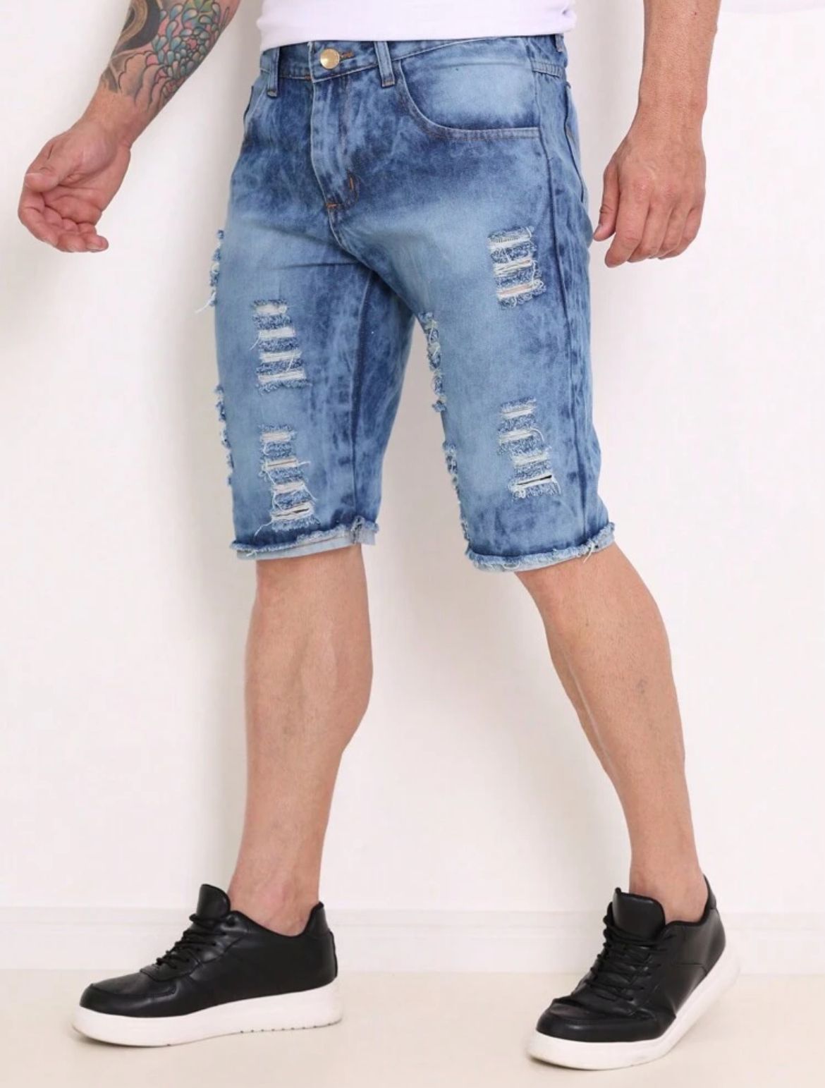 Bermuda Jeans Rasgada Escura Estilo Premium Moda Verão