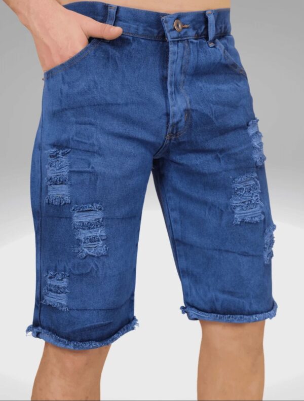 Bermuda Jeans Rasgada Escura Estilo Premium Moda Verão - Imagem 3