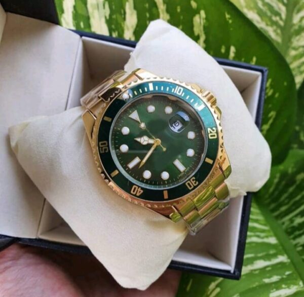 Relógio Dourado Com Verde Original Modelo Rlex Bollfendo - Imagem 2