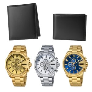 Relógio de Aço Disel Dourado + Carteira